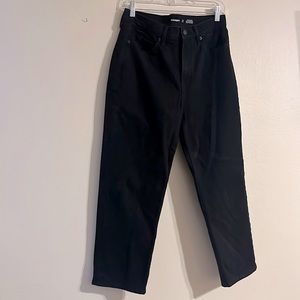 Black denim, straight leg, high rise jeans. Size 10, petite. Old Navy